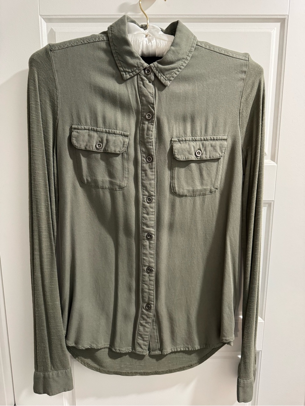 SO Olive Green Long Sleeve Button-Down Shirt with Flap Pockets